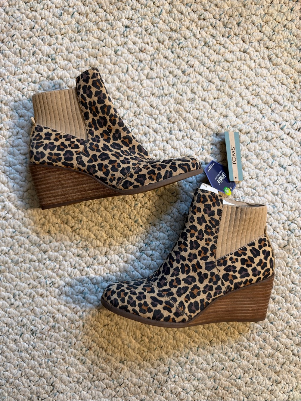 TOMS Sadie Leopard Print Wedge Ankle Booties
